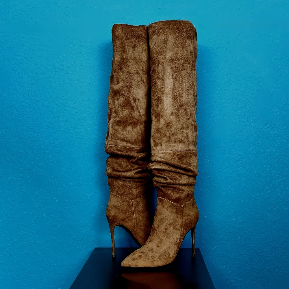 🆕️🍁🌻 JEFFREY CAMPBELL Pilla Scrunched Boots in Brown Suede // (NWT)